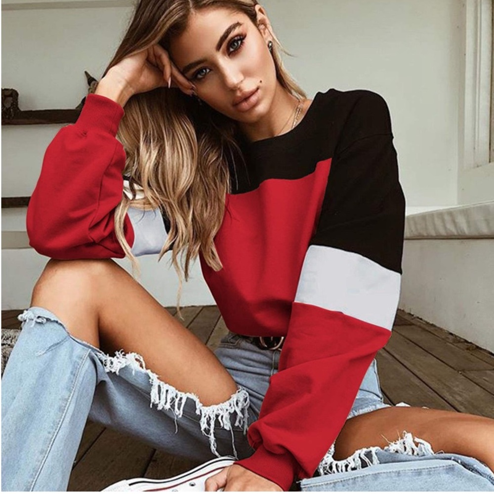 Drawstring Color Block Crop Pullover